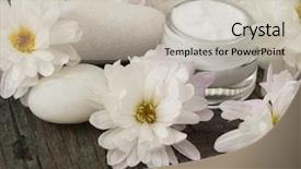  Presentation with facial - Slides with facial cream with fresh flowers background and a light gray colored foreground