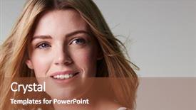  Presentation with looking for their - Cool new PPT theme with facial expression - smiling young blonde woman looking backdrop and a  colored foreground