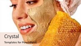  Presentation with honey skincare - Amazing presentation design having facial honey clay face mask for woman honeycombs natural homemade organic threatment skincare health concept on isolated backdrop and a gold colored foreground