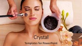  Presentation with laser beauty treatment - Slide set enhanced with facial mask - adult woman having beauty treatments background and a coral colored foreground