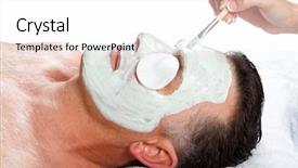  Presentation with beauty salon men - Amazing PPT layouts having facial mask in beauty salon backdrop and a white colored foreground