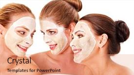  Presentation with facial - Beautiful PPT layouts featuring facial mask in beauty spa backdrop and a coral colored foreground
