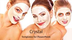  Presentation with black women support group - Presentation theme having facial mask in beauty spa background and a coral colored foreground