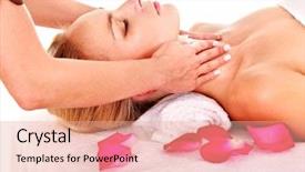  Presentation with indian woman face beauty - Presentation theme consisting of facial massage in beauty spa background and a coral colored foreground
