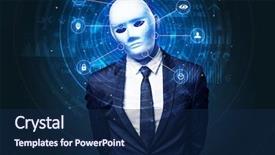  Presentation with facial recognition - Slide set having facial recognition biometric technology background and a navy blue colored foreground