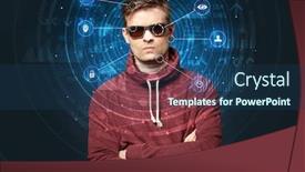  Presentation with facial recognition - Presentation theme having facial recognition biometric technology and artificial intelligence concept background and a ocean colored foreground