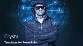  Presentation with facial recognition - Presentation featuring biometrics - facial recognition biometric technology background and a navy blue colored foreground