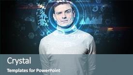  Presentation with face recognition - PPT layouts featuring facial recognition system young man background and a ocean colored foreground