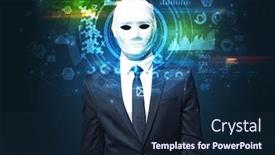  Presentation with face recognition - Presentation theme consisting of facial recognition system young man on dark background face recognition concept background and a navy blue colored foreground