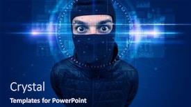  Presentation with facial recognition - Presentation design with facial recognition system young man on blue background background and a navy blue colored foreground