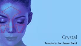  Presentation with face recognition - Presentation theme featuring facial-recognition-technology-beauty-woman background and a light blue colored foreground