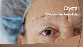  Presentation with hospital bed - Presentation design featuring facial surgery - senior lady on hospital bed background and a coral colored foreground