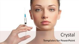  Presentation with syringe - Cool new PPT theme with facial surgery - young beautiful woman with syringe backdrop and a soft green colored foreground
