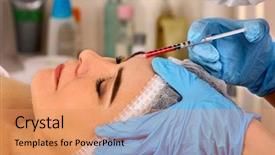  Presentation with injection plastic - Beautiful PPT theme featuring facial surgery in beauty clinic backdrop and a coral colored foreground
