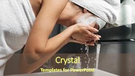  Presentation with face mask - PPT layouts featuring facial wash - beautiful young woman with towel background and a tawny brown colored foreground