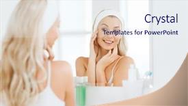  Presentation with home care - Beautiful PPT layouts featuring facial wash - beauty skin care and people backdrop and a sky blue colored foreground
