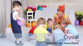  Presentation with draw kids - Slides enhanced with faciliate - six kids and holiday representative background and a light blue colored foreground