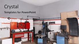  Presentation with car service - Presentation theme consisting of facilities maintenance - car service center interior background and a light gray colored foreground