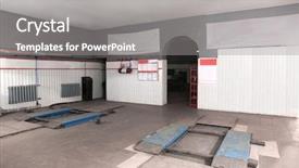  Presentation with car service - Colorful presentation theme enhanced with facilities maintenance - car service center interior backdrop and a gray colored foreground