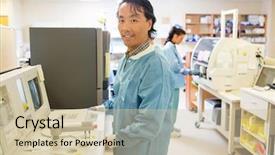  Presentation with colleague farewell goodbye - Beautiful theme featuring facilities maintenance - portrait of male scientist backdrop and a soft green colored foreground
