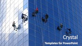  Presentation with windows - Audience pleasing PPT layouts consisting of facilities maintenance - six workers washing windows backdrop and a ocean colored foreground