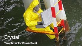  Presentation with mask - Beautiful presentation theme featuring facilities maintenance - specialist in protective suit backdrop and a tawny brown colored foreground