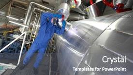  Presentation with disposal mask and gloves - PPT layouts featuring facilities maintenance - technician in mask gloves goggles background and a gray colored foreground