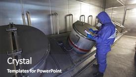  Presentation with blue tech - Presentation enhanced with facilities maintenance - technician in mask gloves goggles background and a dark gray colored foreground