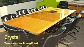 Presentation with conference - Beautiful presentation design featuring facilities workstation - business conference room backdrop and a tawny brown colored foreground