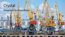  Presentation with sea port - Slides consisting of facilities workstation - industrial sea port and cranes background and a light blue colored foreground