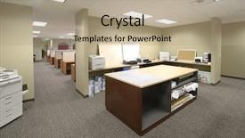  Presentation with corporate - PPT theme featuring facilities workstation - work floor in a large background and a coral colored foreground