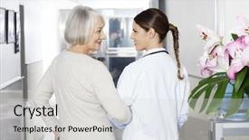 Presentation with rehab - Colorful PPT layouts enhanced with facility - disabled senior woman standing backdrop and a light gray colored foreground