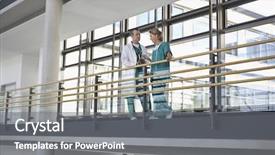  Presentation with female - Colorful presentation theme enhanced with facility - male and female physicians talking backdrop and a gray colored foreground