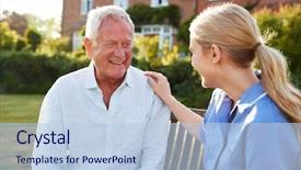  Presentation with nurse care - PPT layouts consisting of facility - nurse talking to senior man background and a light blue colored foreground