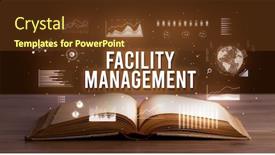  Presentation with facility management - PPT theme having facility-management-inscription-coming-out background and a tawny brown colored foreground