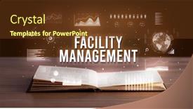  Presentation with facility management - Slide set with facility-management-inscription-coming-out background and a tawny brown colored foreground
