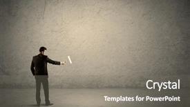  Presentation with paint roller - Slides having land scape - elegant businessman in suit holding background and a gray colored foreground