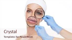  Presentation with magnifying glass - PPT layouts enhanced with facing giants - face of young and beautiful background and a lemonade colored foreground