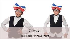  Presentation with funny - Audience pleasing slide deck consisting of facing giants - funny man wearing giant bow backdrop and a soft green colored foreground