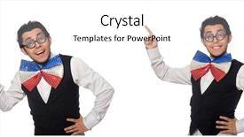  Presentation with fixing his black bow tie - Slide deck enhanced with facing giants - funny man wearing giant bow background and a pink colored foreground