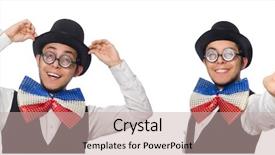  Presentation with fixing his black bow tie - Slide set featuring facing giants - funny man wearing giant bow background and a mint green colored foreground