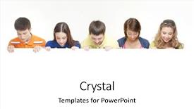  Presentation with white blank notebook silver - Presentation theme featuring facing giants - group of teenagers background and a white colored foreground