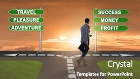  Presentation with hard work - Amazing presentation theme having businessman facing hard choice backdrop and a coral colored foreground