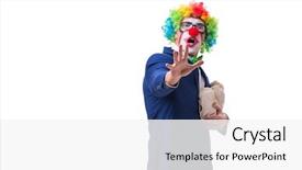  Presentation with people lost money fired businessman - Audience pleasing presentation design consisting of facing obstacles - funny clown businessman with money backdrop and a  colored foreground