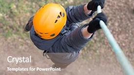  Presentation with mountain climbing rope - Slide deck with facing obstacles - little climber hanging background and a coral colored foreground