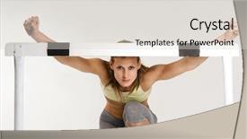  Presentation with facing obstacles - Slides with facing obstacles - pretty caucasian sportive model background and a  colored foreground