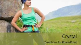  Presentation with rock climber - Beautiful PPT layouts featuring facing obstacles - pretty female rock climber leaning backdrop and a gold colored foreground