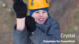  Presentation with climber plant - Audience pleasing PPT theme consisting of facing obstacles - smiling little climber passes obstacle backdrop and a ocean colored foreground