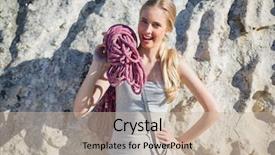  Presentation with rock climbing - Colorful slide deck enhanced with facing obstacles - smiling woman holding climbing equipment backdrop and a soft green colored foreground