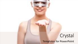  Presentation with teen girl tech - Slide set featuring facing obstacles - techno girl holding gands isolated background and a lemonade colored foreground